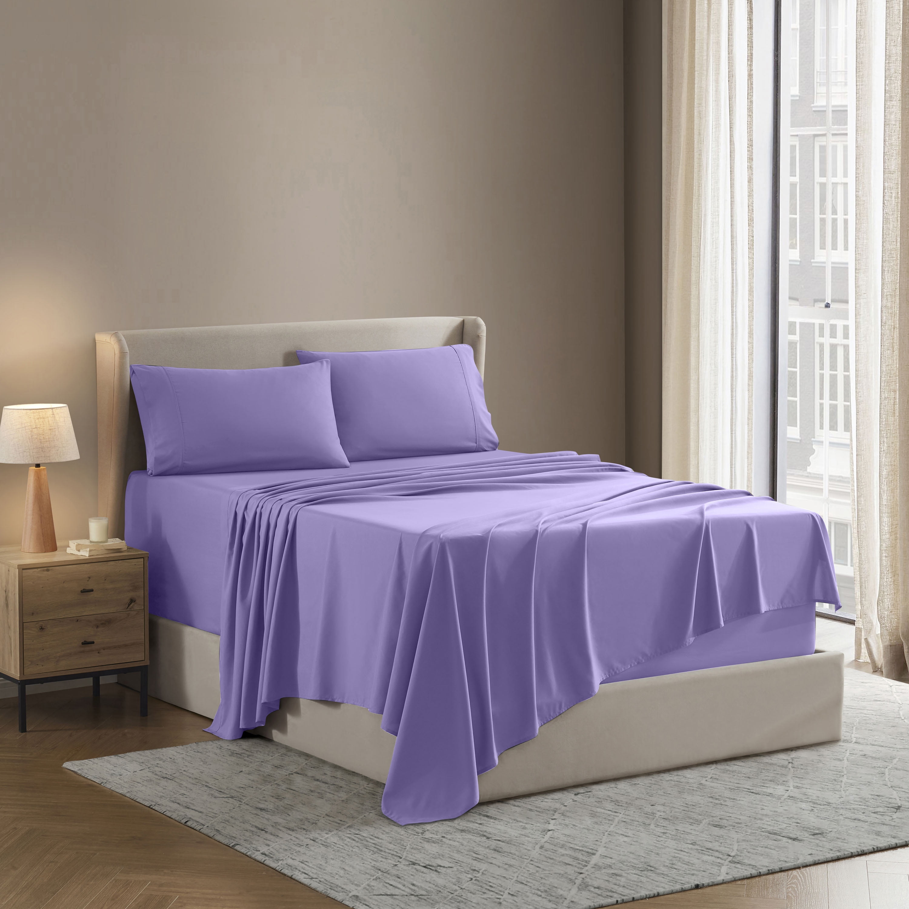 Lammaloe Twin Sheets Set, Hotel Style Deep Pocket 3 Piece Bed Sheets, Soft Microfiber Kids Bedding Set, Lavender