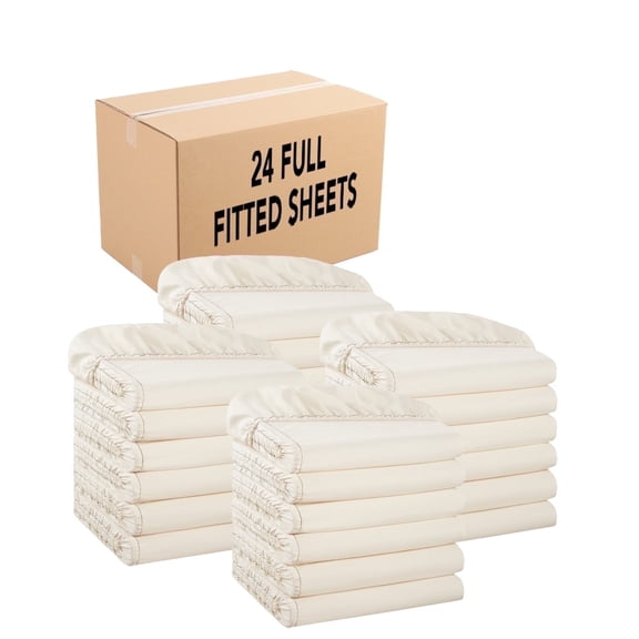 Host & Home Bulk Fitted Microfiber Sheets - Bedding Essentials for House & Rentals - Full - (Bulk Case of 24) Ivory