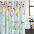 thumbnail image 2 of Happy Easter Shower Curtain, Waterproof Shower Curtains for Bathroom, Spring Colorful Eggs Butterfly Teal Wood Grain Washable Fabric Bathtub Curtain Set Bath Decor with 12 Hooks 48"x72", 2 of 8