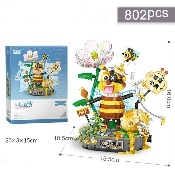 Bee-themed building block toys, creative building block toys, collectible building block toys (802 pieces)