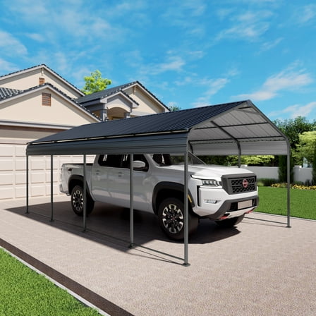 12x20 FT Heavy Duty Metal Carport With Galvanized Steel Roof With Enhanced Base Outdoor Car Port Shelter for Cars, Trucks and Boats