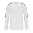 thumbnail image 3 of Men's Cotton Muscle Shirts Men's Knit Shirts Casual Crewneck Long Sleeve Patchwork Sweater Pullover Lightweight Fashion Sweatshirts with Elbow Patches Vintage T-Shirt Comfort Tee Top, 3 of 5