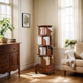 thumbnail image 3 of Kadyn Bookshelf Bookcase, Display Rack,Rotating Bookshelf with Drawer, 360 Display 5 Tier Corner Bookshelf for Small Space, Brown, 3 of 10