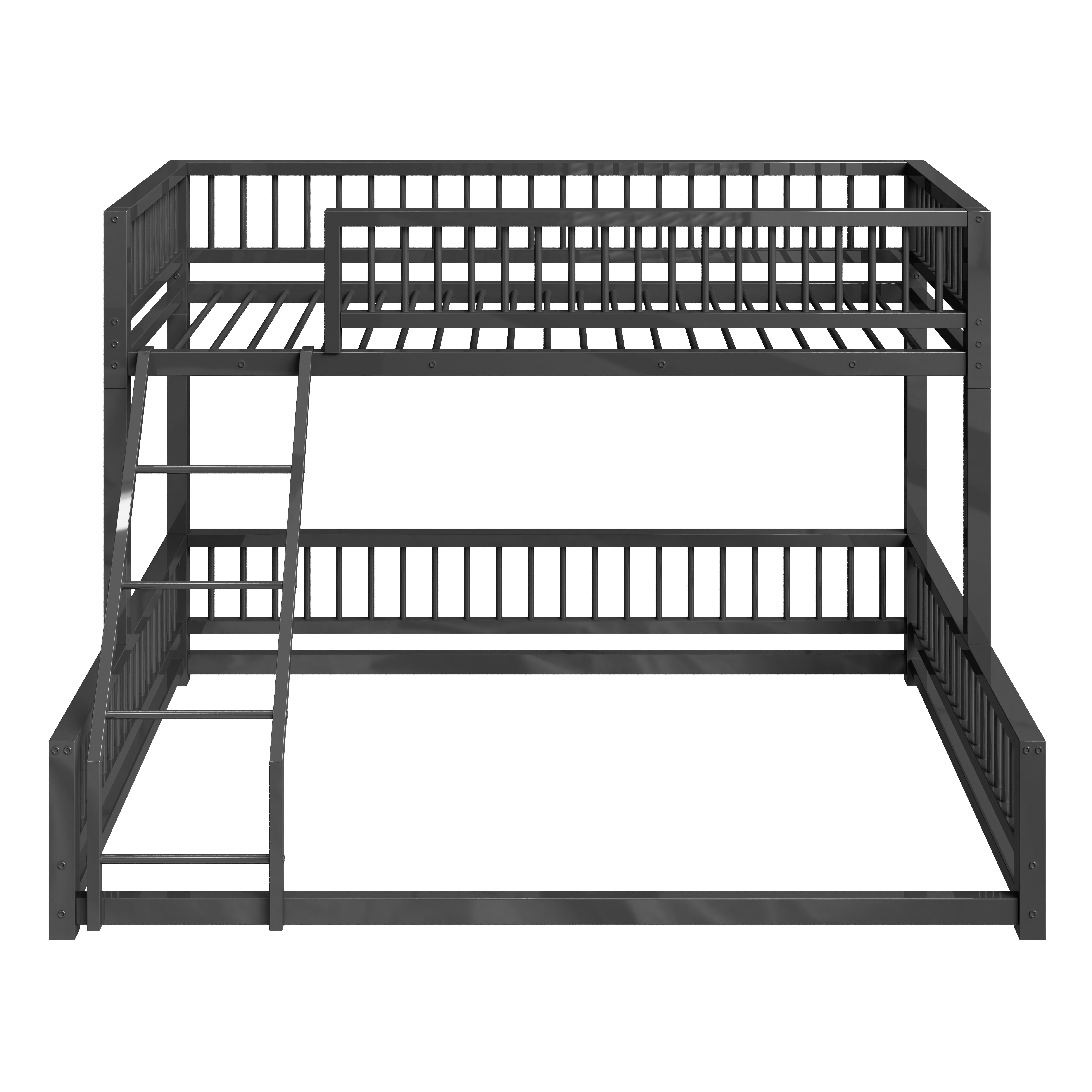 Leumius Twin XL over Queen Bunk Bed,Heavy Duty Metal Bunk Beds for Adults and Kids,Floor Bed Frame with Ladder and Safety Guardrails, Easy Assemble,Black