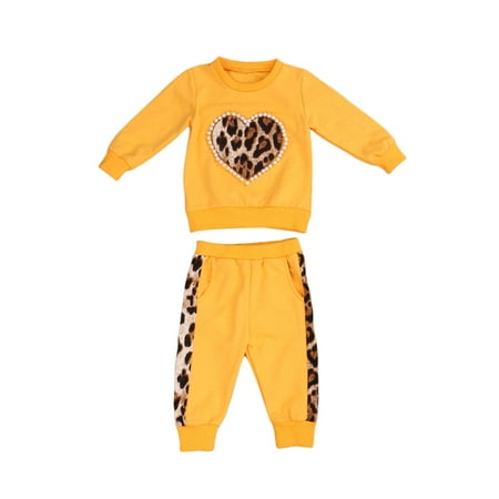 

Toddler Baby Girl Leopard Outfit Long Sleeve Heart Printed Hoodies Pants Clothes