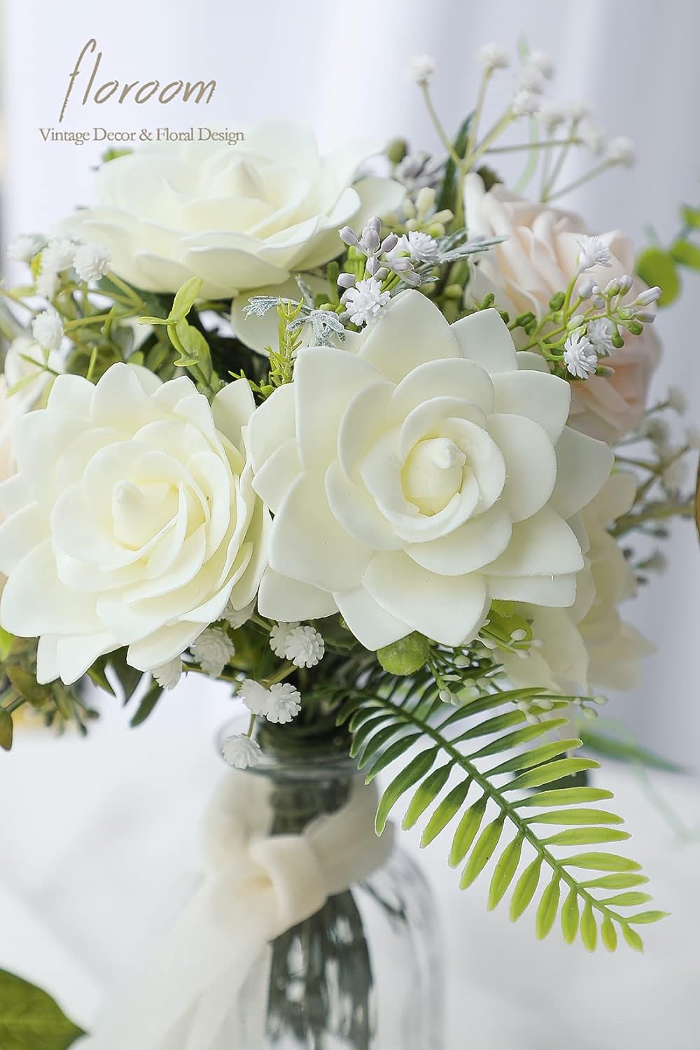 Artificial Gardenia Flowers 2.7" 25pcs Real Looking Ivory Foam Fake Flowers with Stems for DIY Wedding Bouquets Bridal Shower Centerpieces Floral Arrangements Party Tables Home Decorations