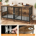 thumbnail image 2 of Uforic 71" Large Dog Crate Furniture, Heavy Duty Wooden Double Dog Kennel with with Removable Divider,Dog Cage with 4 Rotatable Bowls&2 Cushions, for Medium Large Dogs,Brown, 2 of 6