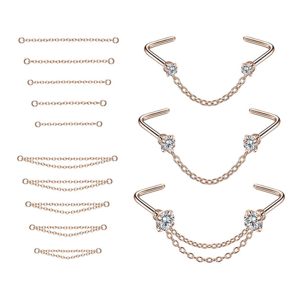 ZS 16Pcs/Set Nose Chain Piercing Across Nose Stud Claw Cubic Zirconia