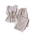 thumbnail image 7 of Maqroz Casual Outfits for Women Striped Sleeveless V Neck Top and Wide Leg Pants Set Drawstring Waist Casual Vacation 2026 Khaki XL, 7 of 7