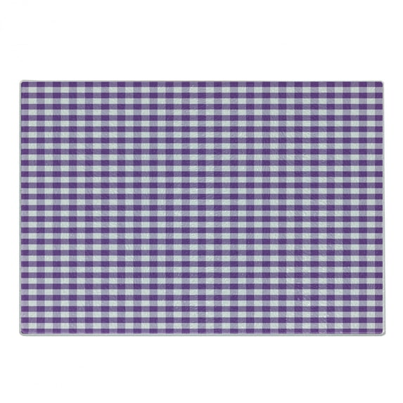 Checkered Cutting Board, Purple and White Colored Gingham Checks Rows Picnic Theme Vintage Style Print, Decorative Tempered Glass Cutting and Serving Board, Small Size, Purple White, by Ambesonne