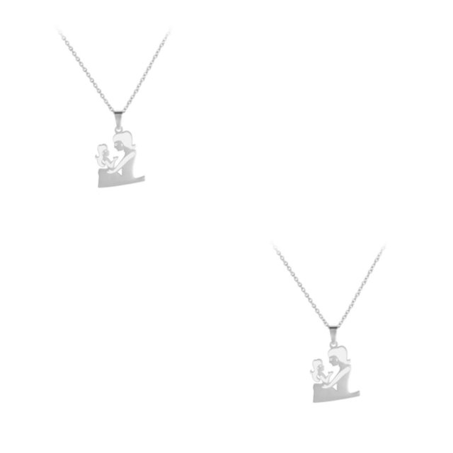 Jumpingount Reemplazo de collar temático familiar de acero inoxidable que no se desvanece elegante casual unisex gargantilla joyería tipo 10 Tipo 10 Plata 2piezas