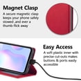 thumbnail image 4 of Premium PU Leather Flip Folio Case for Xiao Redmi 9A/9AT/9i, Magnetic Closure Protective Case Kickstand Card Cash Slot Shockproof Durable Wallet Cover Soft TPU Inner Phone Case - Red, 4 of 15