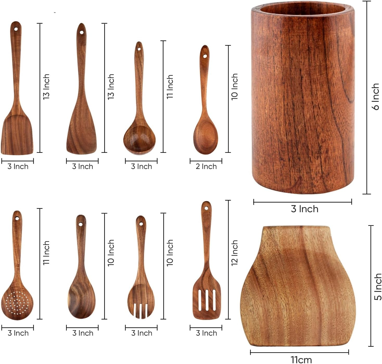 Herlig 10 Piece Teak Wood Cooking Utensil Set  Kitchen Cookware Tools with Spatula, Spoon, Fork