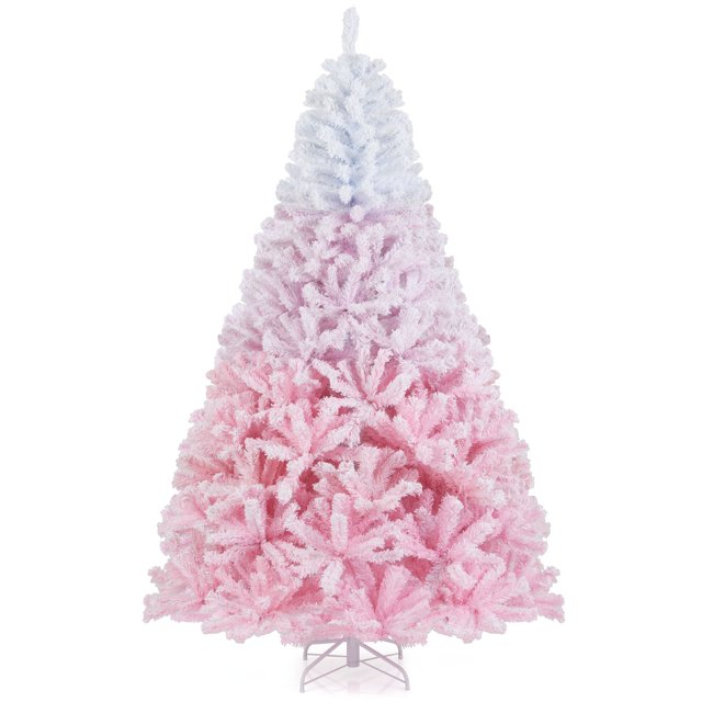 Gymax 7 FT Artificial Christmas Tree Hinged Snow Flocked Xmas Tree w/ 1264 Lush Branch Tips