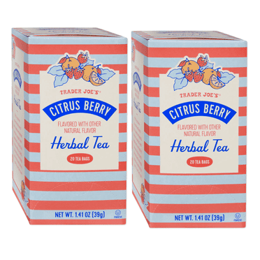 Trader Joe's Citrus Herbal Tea, 20 Tea Bags, Caffeine-Free, Soothing Herbal Blend- Pack of 2