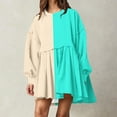 thumbnail image 2 of cfhntfmh Fall Dresses for Women Trendy Color Block Long Sleeve Mini Dress Flowy Crewneck Pleated T-Shirts Dress, 2 of 4