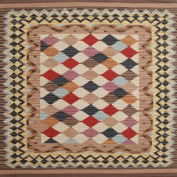 Ahgly Company Indoor Square Contemporary Chestnut Brown Abstract Area Rugs, 5' Square