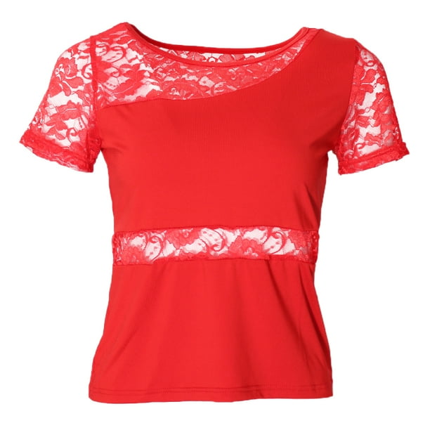 Blusa de Manga Corta para Mujer, de Salón La, Tango, para s - Rojo, L Rojo l Sunnimix Vestido de baile