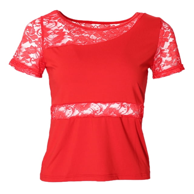 Blusa de Manga Corta para Mujer, de Salón La, Tango, para s - Rojo, L Rojo l Sunnimix Vestido de baile