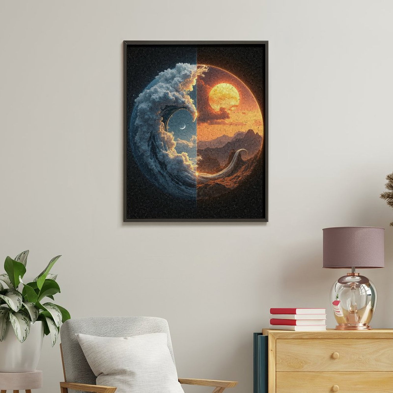 Paint By Numbers Kit for Adults Beginner - Moon Wave Sun Mountain Art DIY Canvas Painting Kits for Adults, Frameless Paint By Number for Adults for Home Wall Decor 16x20 Inch