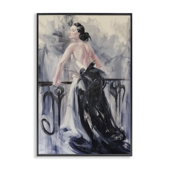 Stupell Industries Elegant Woman Against Railing People Painting Black Framed Art Print Wall Art, 12 x 18