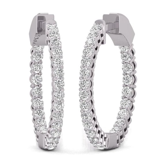 TimeLe$$ Classics Round Shape 1 Carat TW Lab Grown Hoop Earrings in White Gold