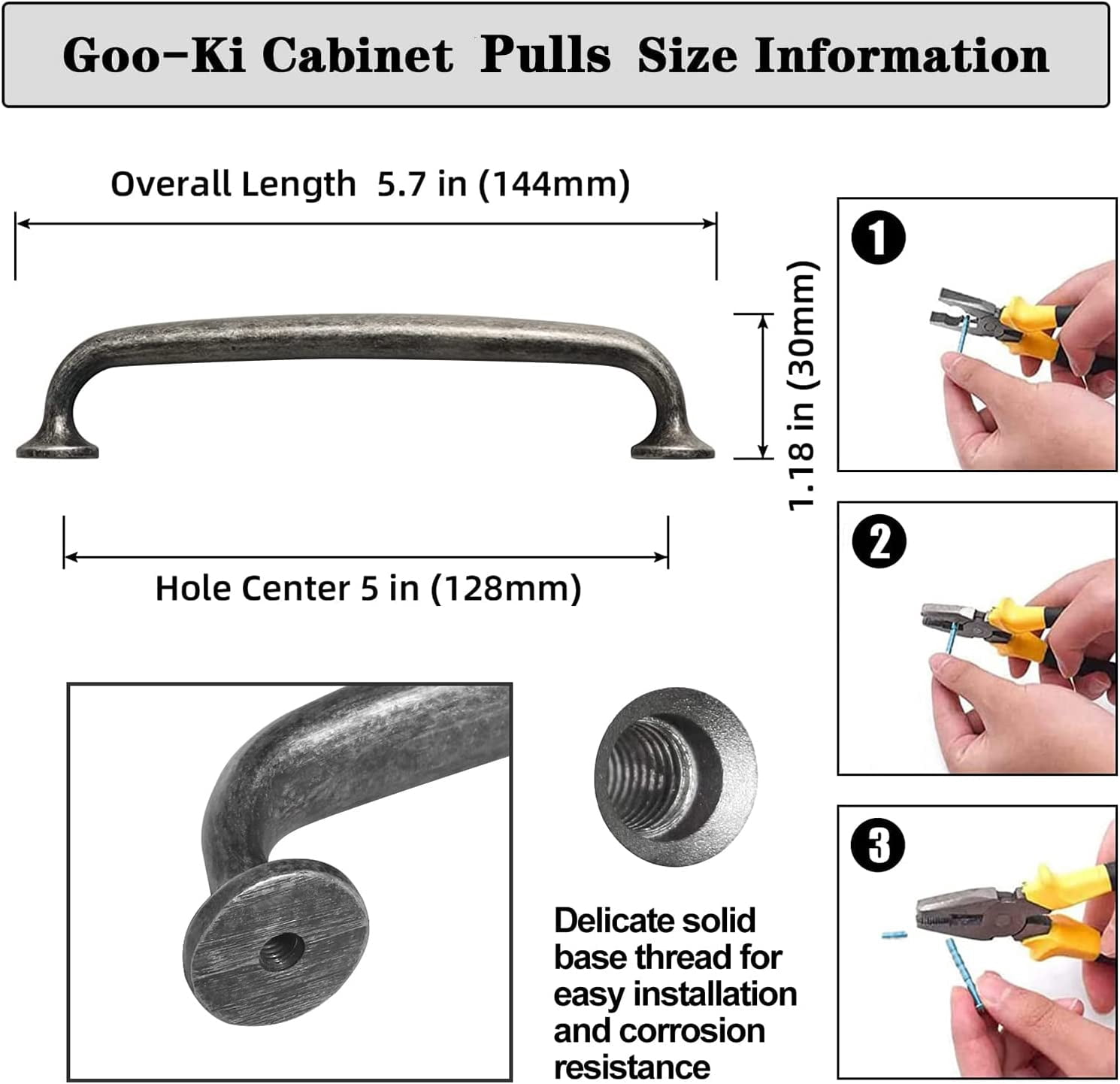 Goo-Ki 6 Pack Weathered Nickel Drawer Handles , 5''Hole Center Antique Silver Cabinet Pulls Handle for Dresser Cupboard for Kitchen Rustic Improvement Pulls