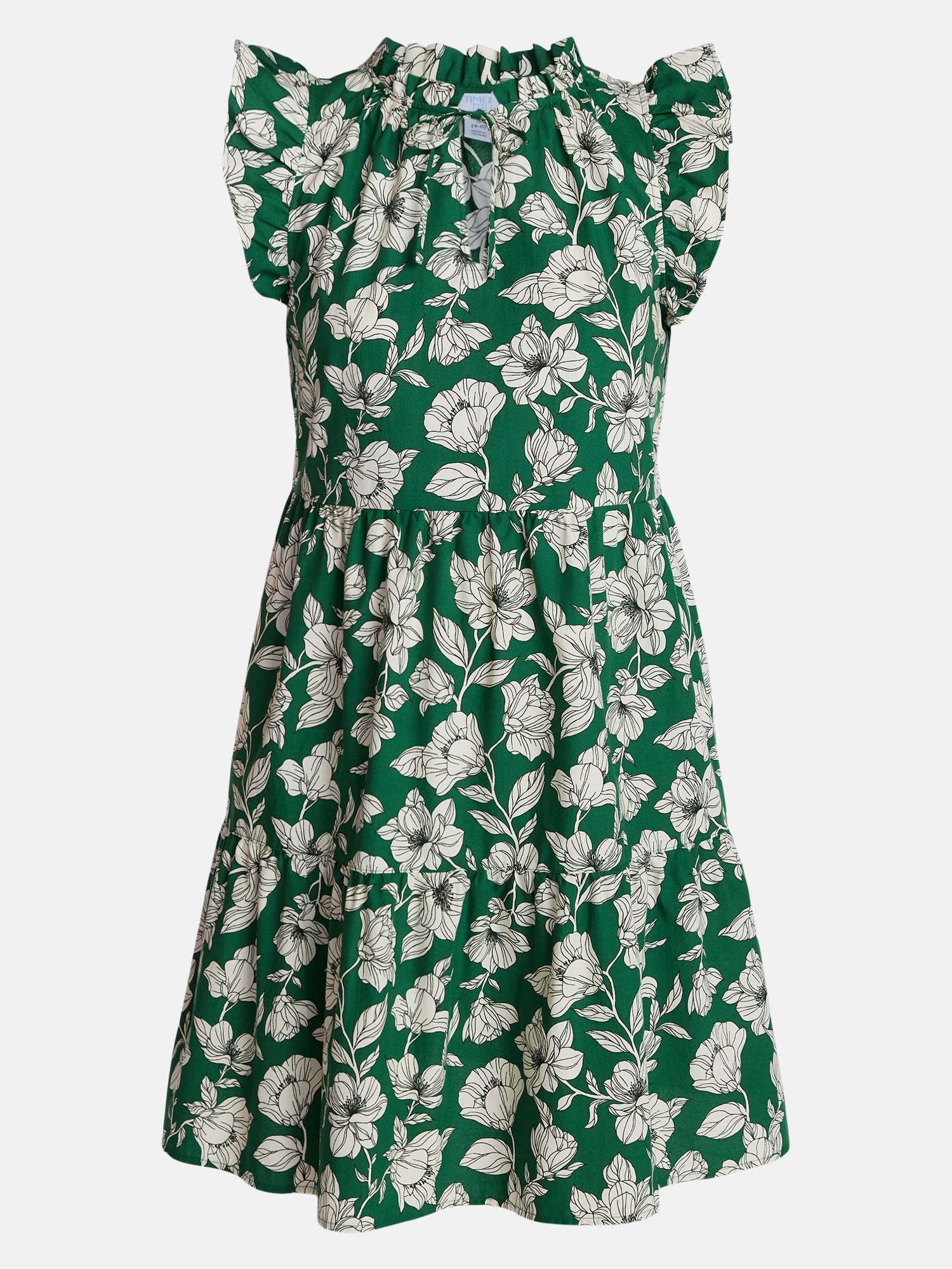 Time and Tru Women's and Women's Plus Tiered Cotton Mini Dress with Flutter Sleeves, Sizes XS-4X