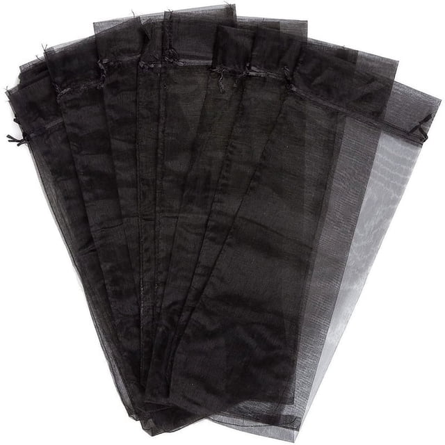30 bolsas de organza negra para botellas de vino, bolsas de malla transparente para regalo de botellas, fundas para vino, vestidos con cordón para Halloween