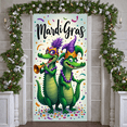 thumbnail image 5 of Green Crocodile Mardi Gras Banner Purple Feather Carnival Display Gold Crown Masquerade Mask Festive Backdrop for Mardi Gras Celebration Carnival Parade Festive Party, 5 of 9