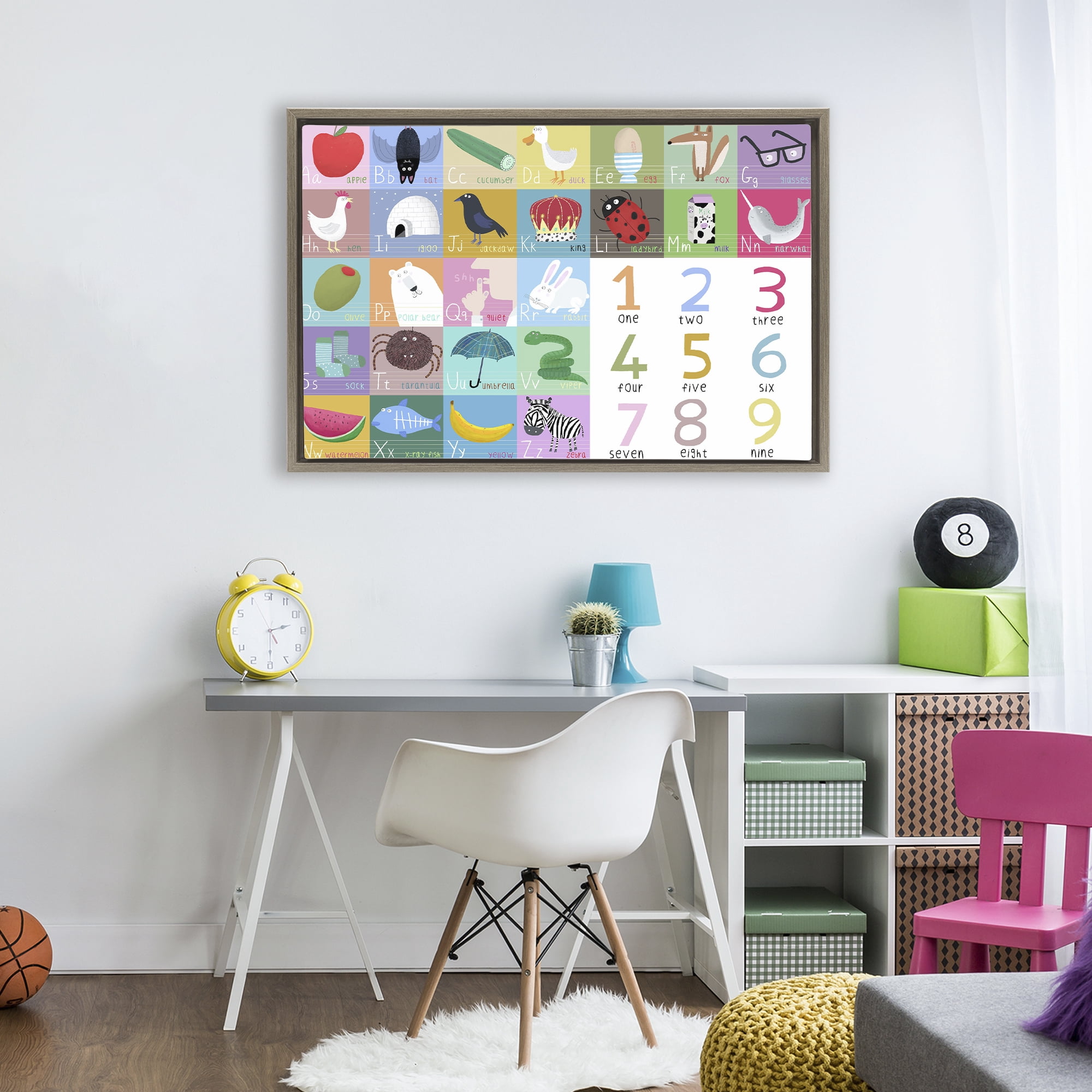 Stupell Industries Alphabet & Numbers First Words Brown Framed Floater Canvas Wall Art, design by Carla Daly