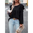 thumbnail image 4 of Solid Round Neck Ruffle Shoulder Crochet Detail Blouse for Women Black X-Large, 4 of 5