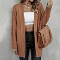 thumbnail image 4 of Mid-Long Cardigans for Women Soft Comfy Solid Color Open Front Sweater Outwear Casual Loose V Neck Cable Knit Jacket (Coffee L), 4 of 6