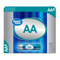 Great Value Alkaline AA Batteries, 8 Count (Plastic Free Packaging)