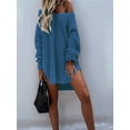 thumbnail image 3 of Sweaters for Women Cable Knit V Neck Solid Color Long Sleeve Casual Loose Fit Soft Pullover Tops Blue S, 3 of 4