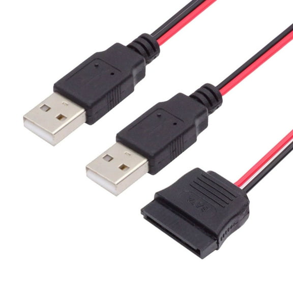 FVH DC 5V Dual USB to SATA 15Pin Power Cable for 2.5 inch SATA HDD SSD Disk Driver 5V 2A Max