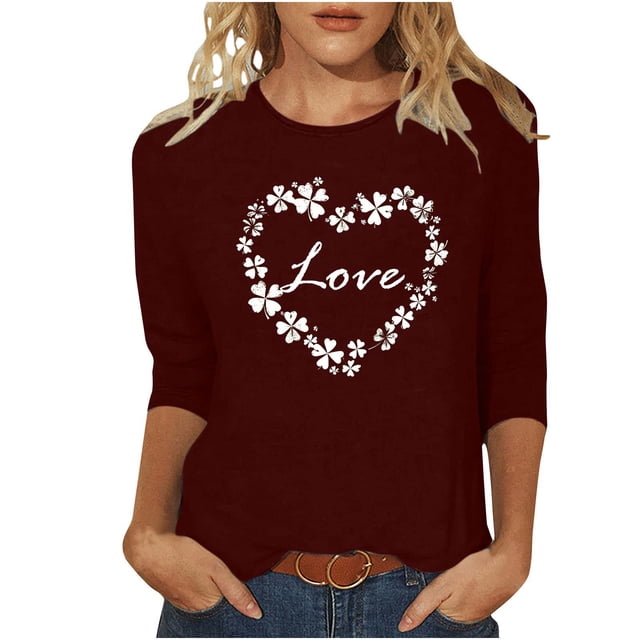 Camisetas Casuales de Mujer 3/4 Mangas Blusa de Cuello Redondo con Impresión Del Día de Patrick para la Moda Y el Uso Diario