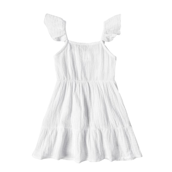 Tranfacy Dress for Girls Summer Solid Sleeveless Round Neck Strap Ruffle Waist Cinched Princess