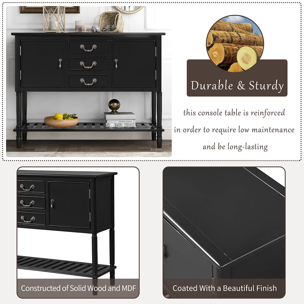 Lowestbest 45" Farmhouse Accent Entryway Table, Entry Table with 3 Drawers, 2 Cabinets and 1 Shelf (Black) Lowestbest 45" Farmhouse Accent Entryway Table, Entry Table with 3 Drawers, 2 Cabinets and 1 Shelf (Black)