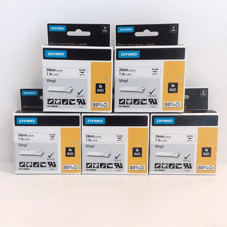 Lot of 5 DYMO 1805430 Rhino Pro Industrial Black On WHITE Vinyl 1" x 18' Labels