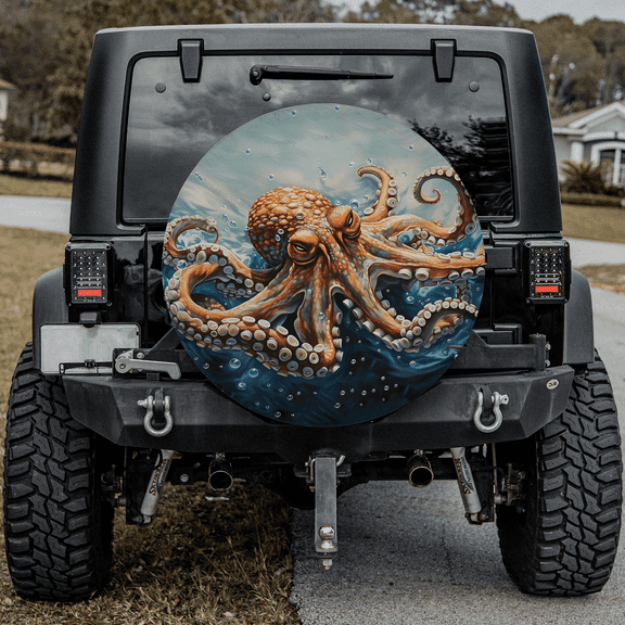 Lotusprinthandmade Abstract Octopus Ocean Underwater Spare Tire Cover Without Backup Camera Hole 6 Sizes (27 in.)