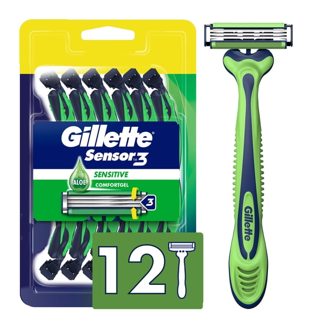 Gillette Sensitive Men's Disposable Razor, 12 Razors
