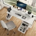 thumbnail image 2 of 47.3" Computer Desk Office Desk Study Table Workstation with 2 Drawers and Side Pocket Home Office Furniture for Home Office,White, 2 of 7