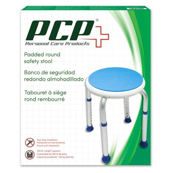 PCP Adjustable Padded Round Safety Stool, White,