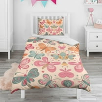 Flower and Butterfly Duvet Cover and Pillowcase Set for Single Bedding, Bedroom Accessories for Kids Teens