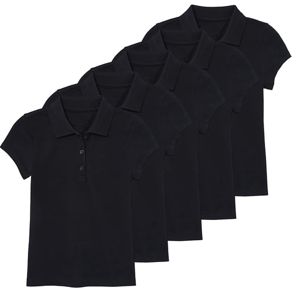5-Pack Girl's 3-Button Short Sleeve Stretch Pique Polo Shirts School Uniform (4-20)