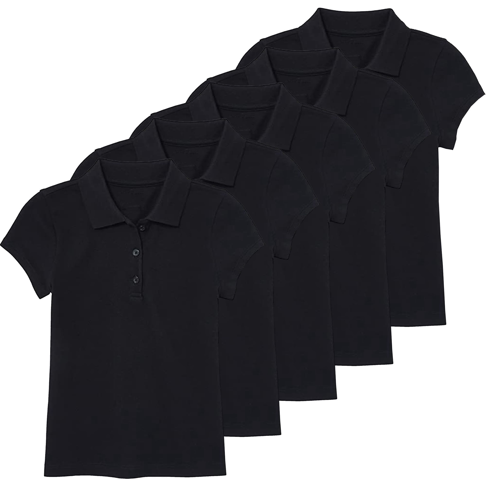5-Pack Girl's 3-Button Short Sleeve Stretch Pique Polo Shirts School Uniform (4-20)