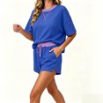 thumbnail image 4 of IUYRTFE Women's 2-Piece Short Sleeve Relaxed Fit Set Round Neck Top and Drawstring Shorts Casual Outfit, 4 of 7