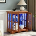 thumbnail image 2 of LED Curio Display Cabinet,Antique Display Cabinet with Adjustable Glass Shelves and Lattice Doors,Retro Design Bookcase and Storage Cabinet for Living Room,Entryway and Study Room,Dark Oak, 2 of 7