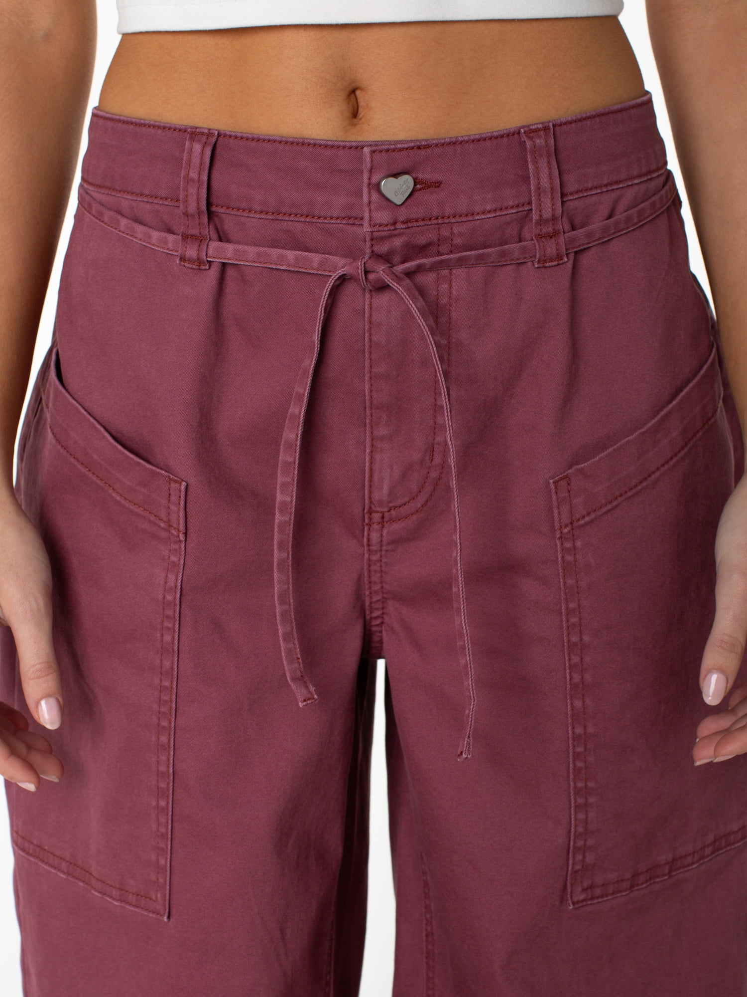 Celebrity Pink Women's and Women's Plus Tie Front Cargo Wide Leg Pants, Sizes XS-4X